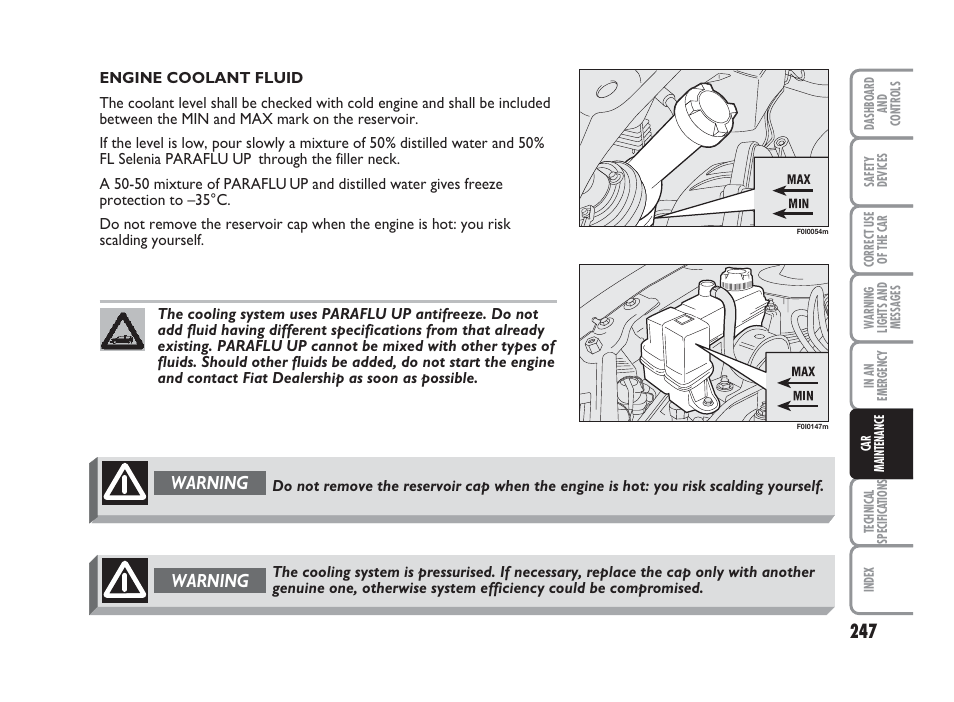 Warning | FIAT Punto Classic User Manual | Page 248 / 298