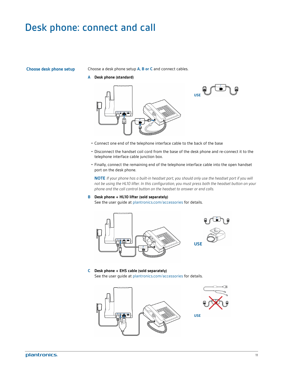 Desk phone: connect and call, Choose desk phone setup | Plantronics