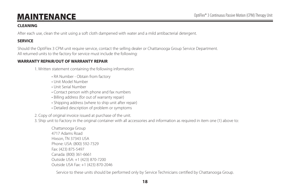 Chattanooga optiflex 3 service manual