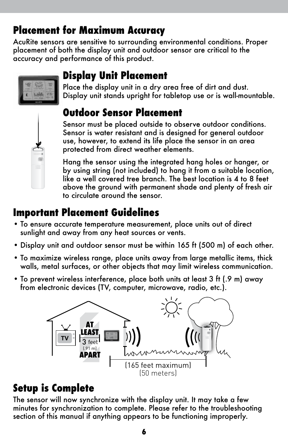 Placement for maximum accuracy, Display unit placement, Outdoor sensor