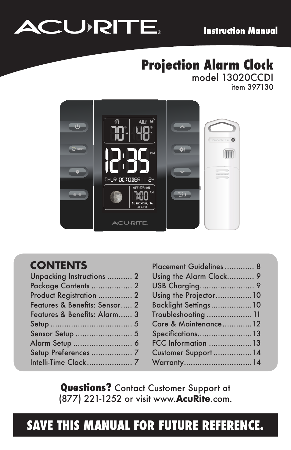 AcuRite 13020CCDI Alarm Clock User Manual 15 pages