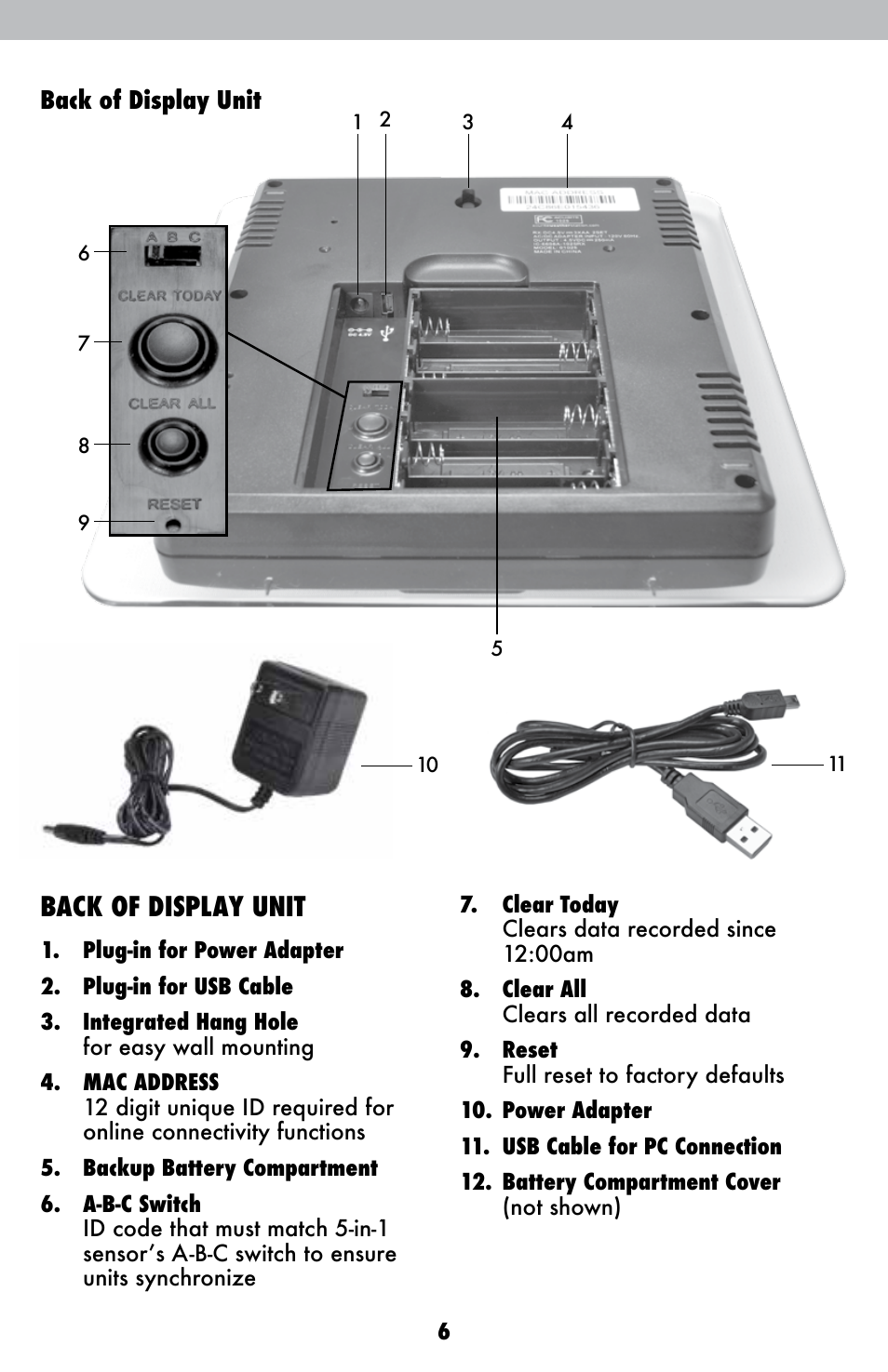 Back of display unit | AcuRite 01036 Weather Station User Manual | Page