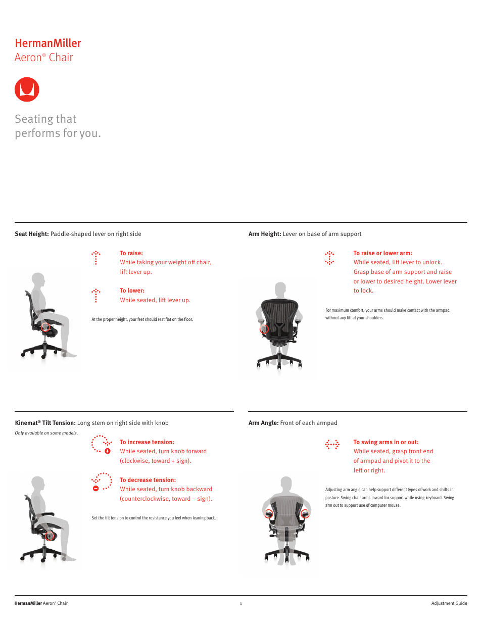 Herman Miller Aeron Chairs - User Adjustments User Manual | 2 pages