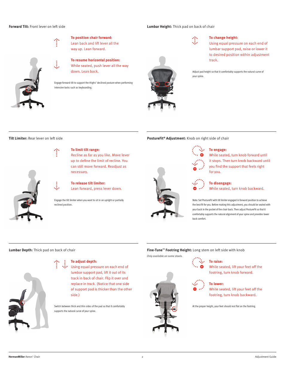 Herman Miller Aeron Chairs - User Adjustments User Manual | Page 2 / 2
