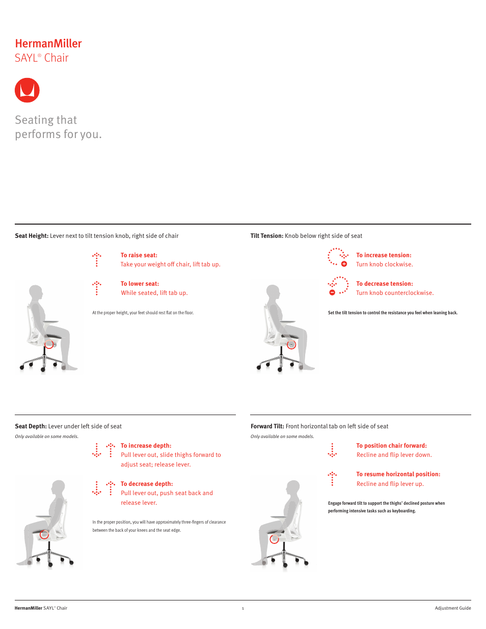 Herman Miller SAYL Chairs - User Adjustments User Manual | 2 pages