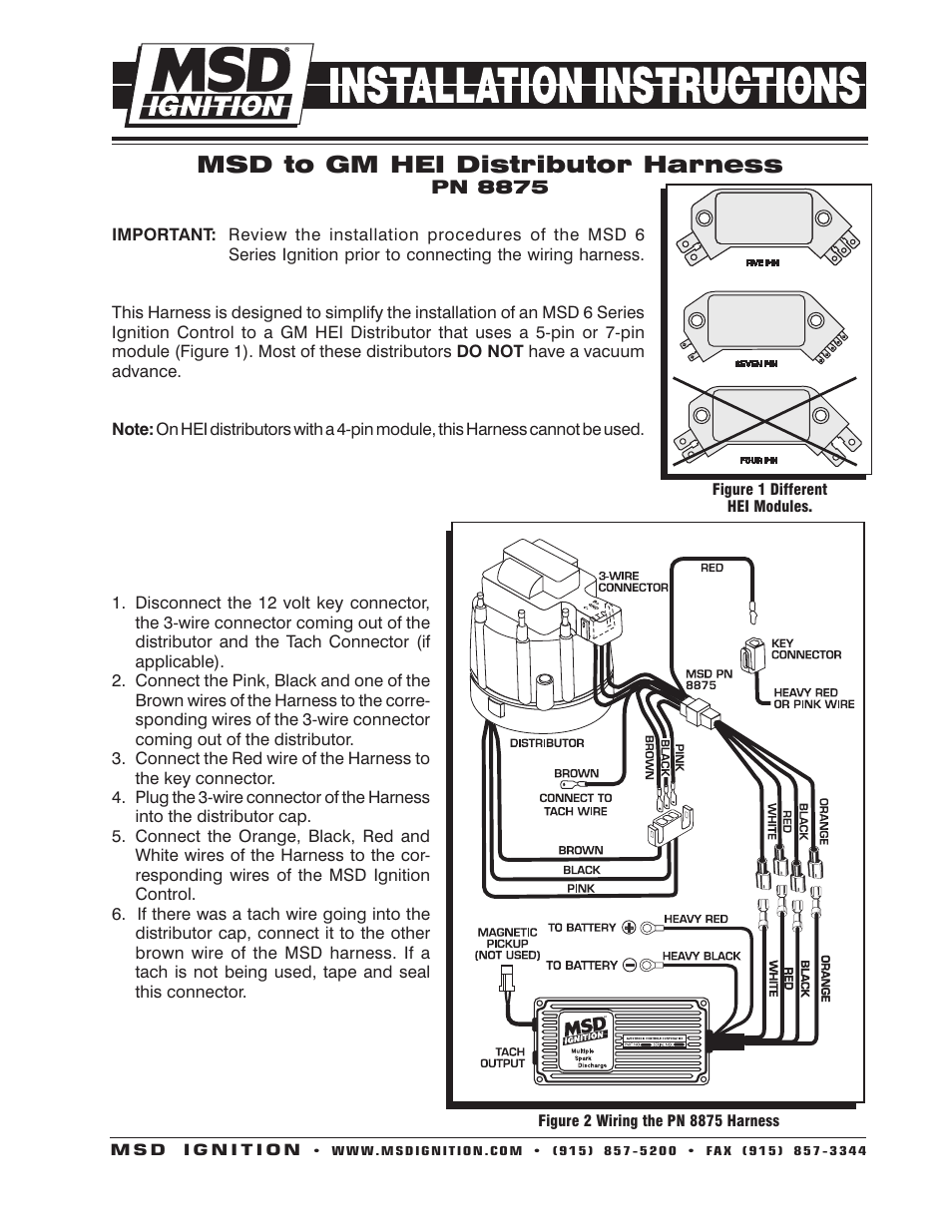 Msd 8875 Wiring Harness  Gm Hei Installation User Manual