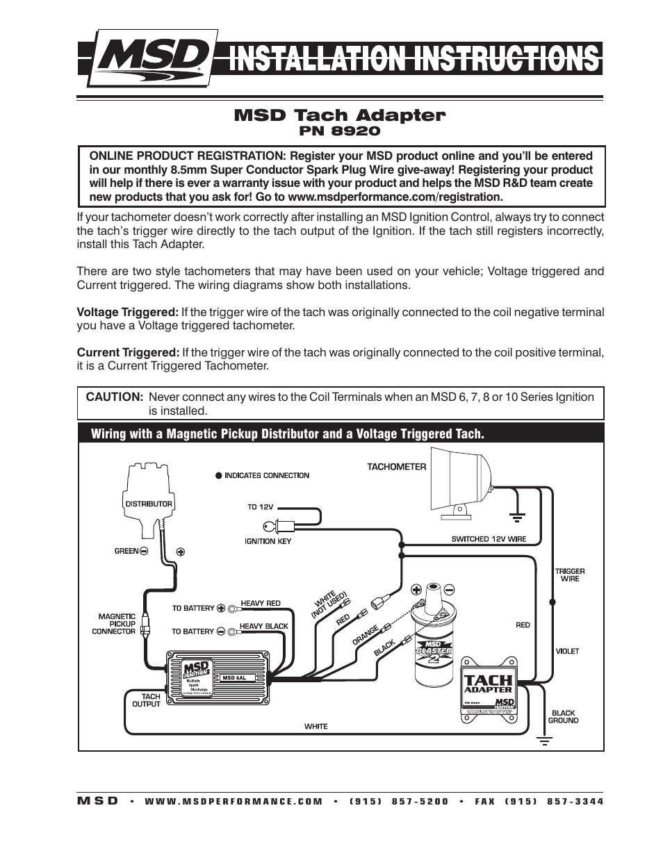 MSD 8920 Tach Adapter, Magnetic Trigger Installation User Manual | 2 pages