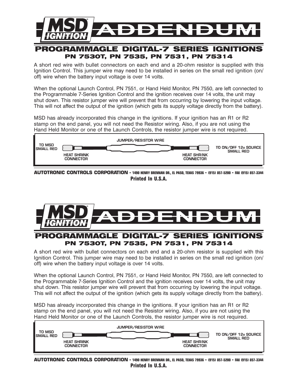 MSD 7530T Programmable Digital7 Ignition Control User Manual 1 page