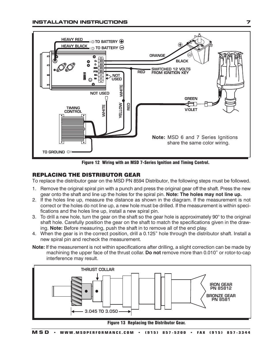 MSD 8594 Ford FE Pro-Billet Distributor Installation User Manual | Page