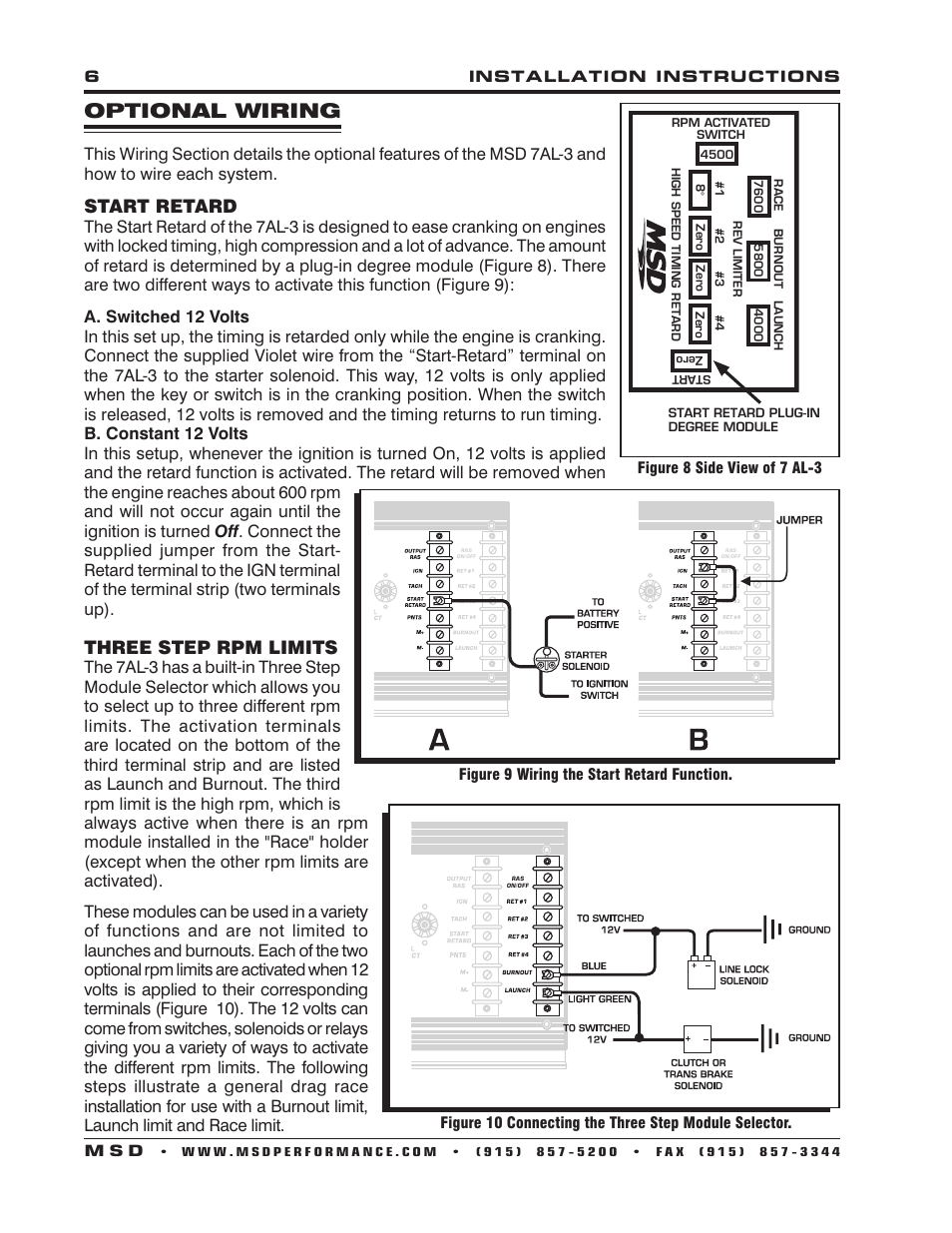 Optional wiring, Start retard, Three step rpm limits | MSD 7330 7AL-3