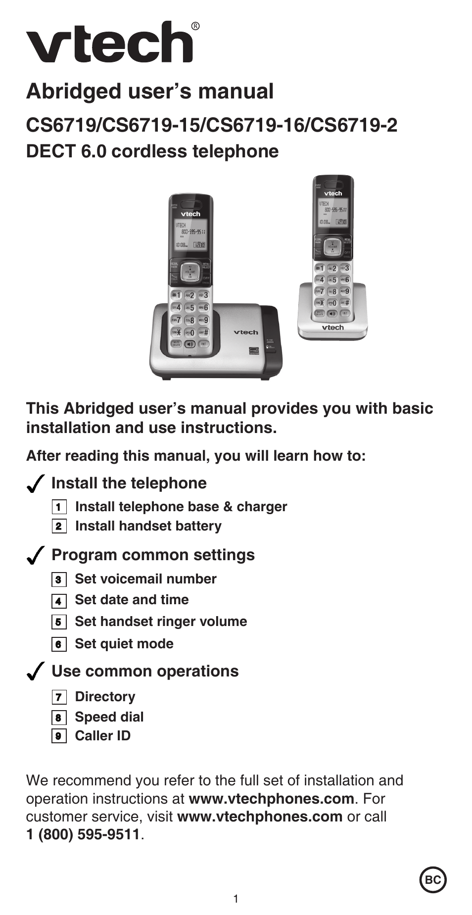 VTech CS6719-2 Abridged manual User Manual | 12 pages