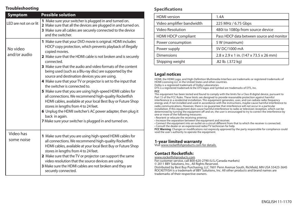 RocketFish RF-G1185 - Quick Setup Guide User Manual | Page 2 / 2