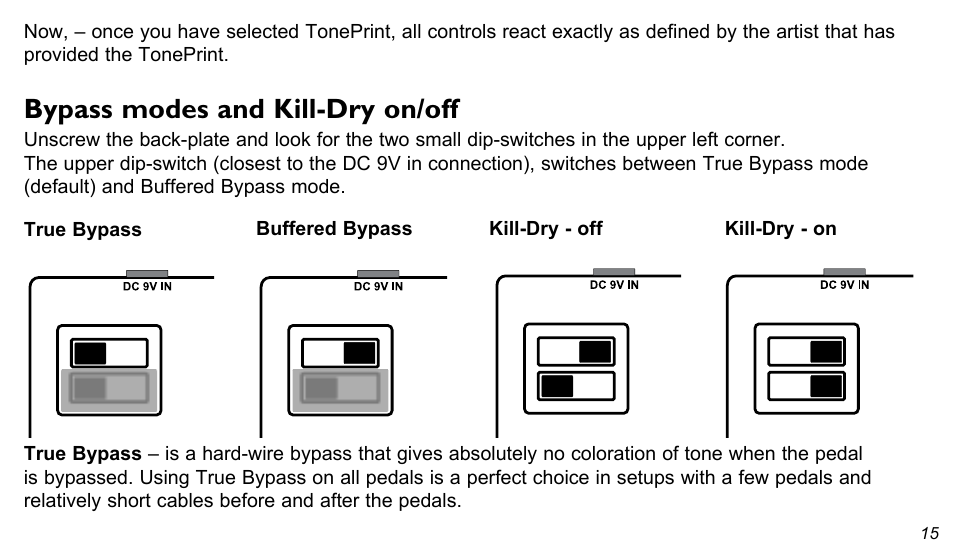 Bypass modes and kill-dry on/off | TC Electronic Flashback Delay User
