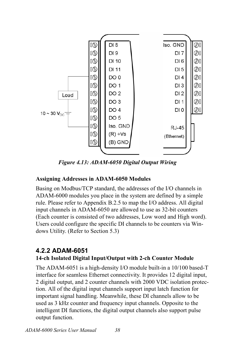 Figure 4.13: adam-6050 digital output wiring, 2 adam-6051, Figure 4.13