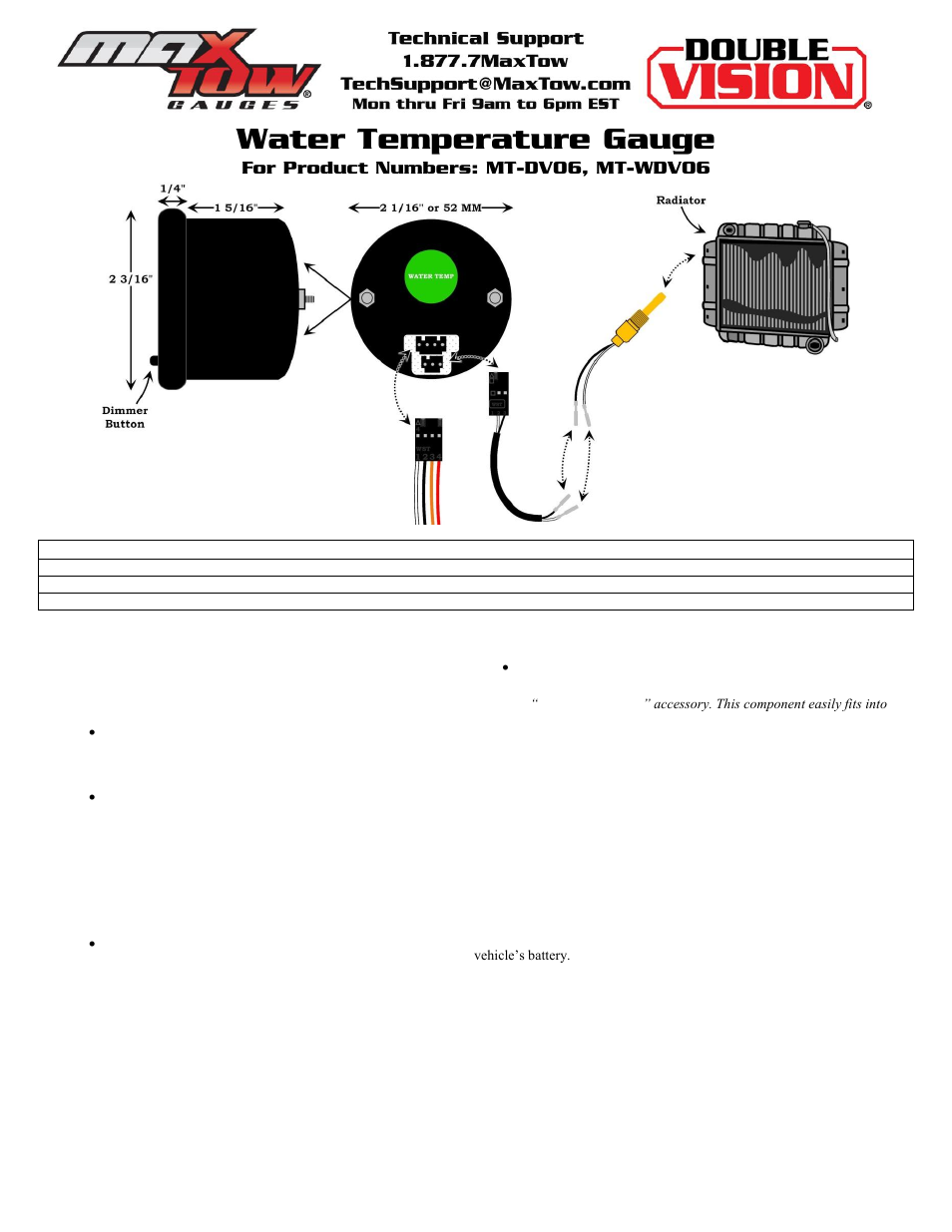 Glowshift Maxtow Series Water Temperature Gauge User