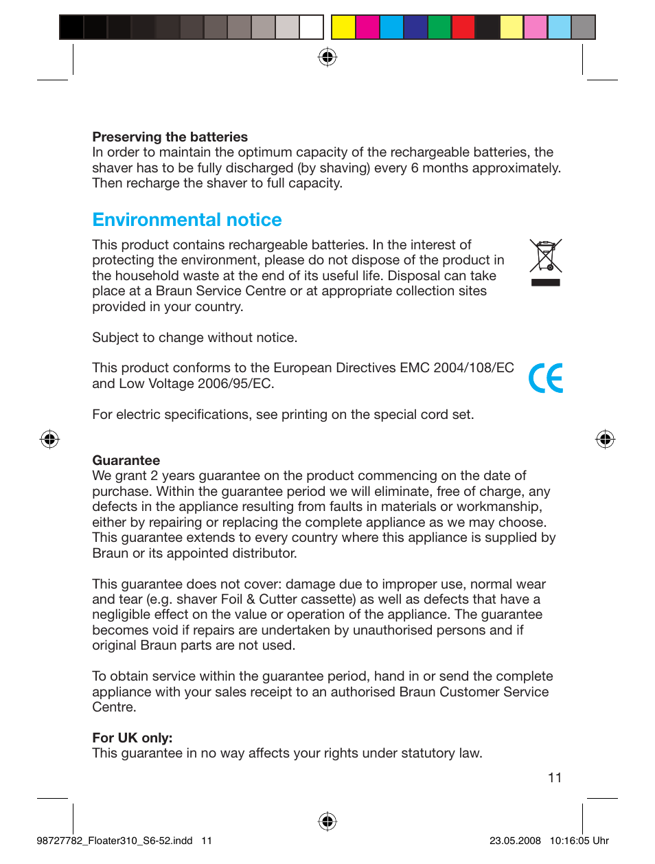 Environmental notice | Braun 310 Series 3 User Manual | Page 10 / 49
