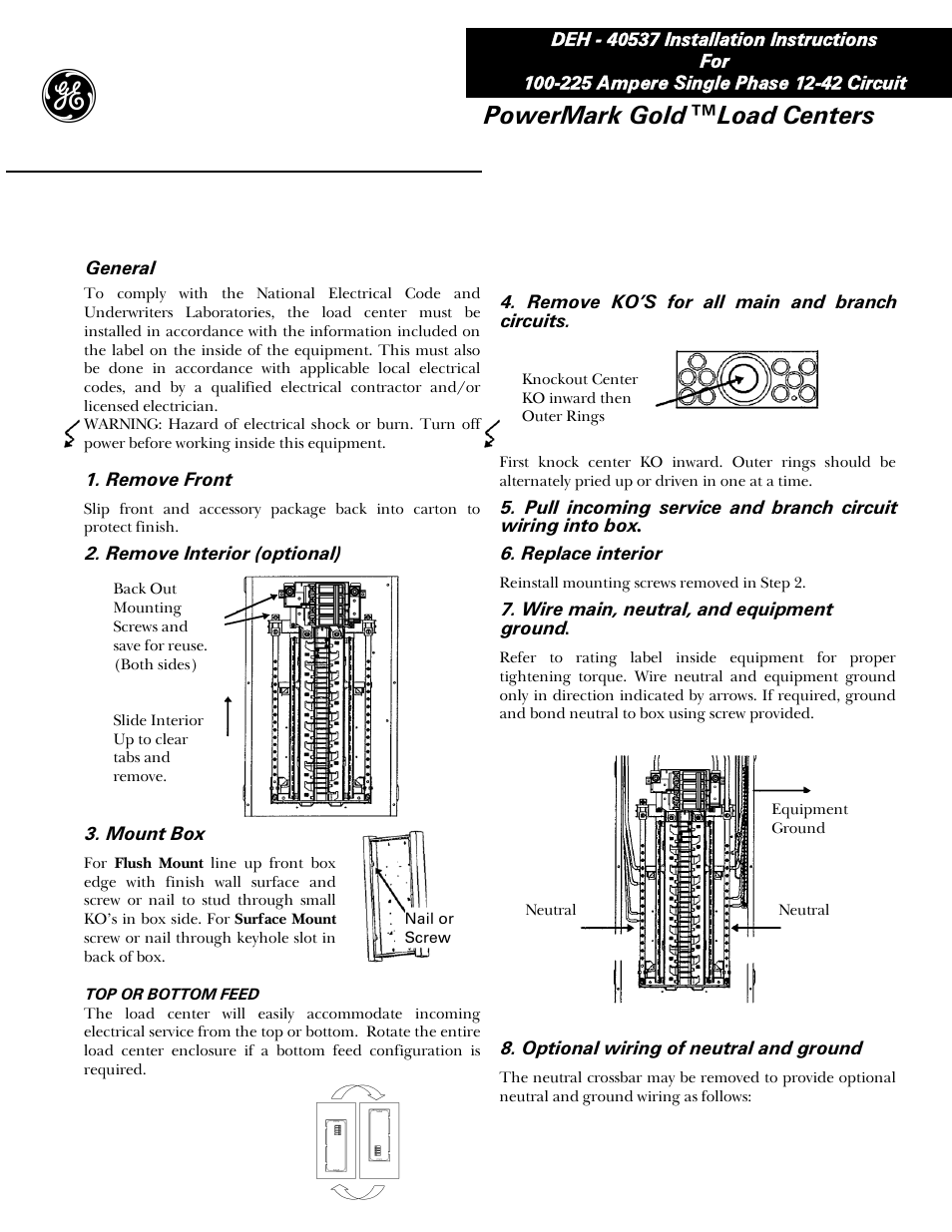 GE Industrial Solutions Power Mark Gold Load Centers User Manual | 4 pages