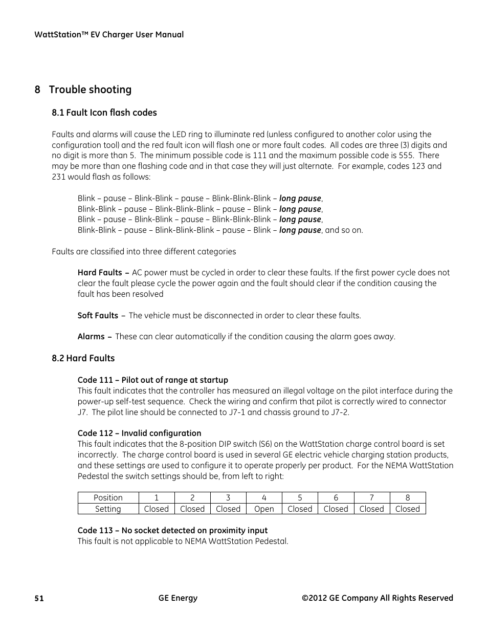 Trouble shooting, Fault icon flash codes, Hard faults | GE Industrial