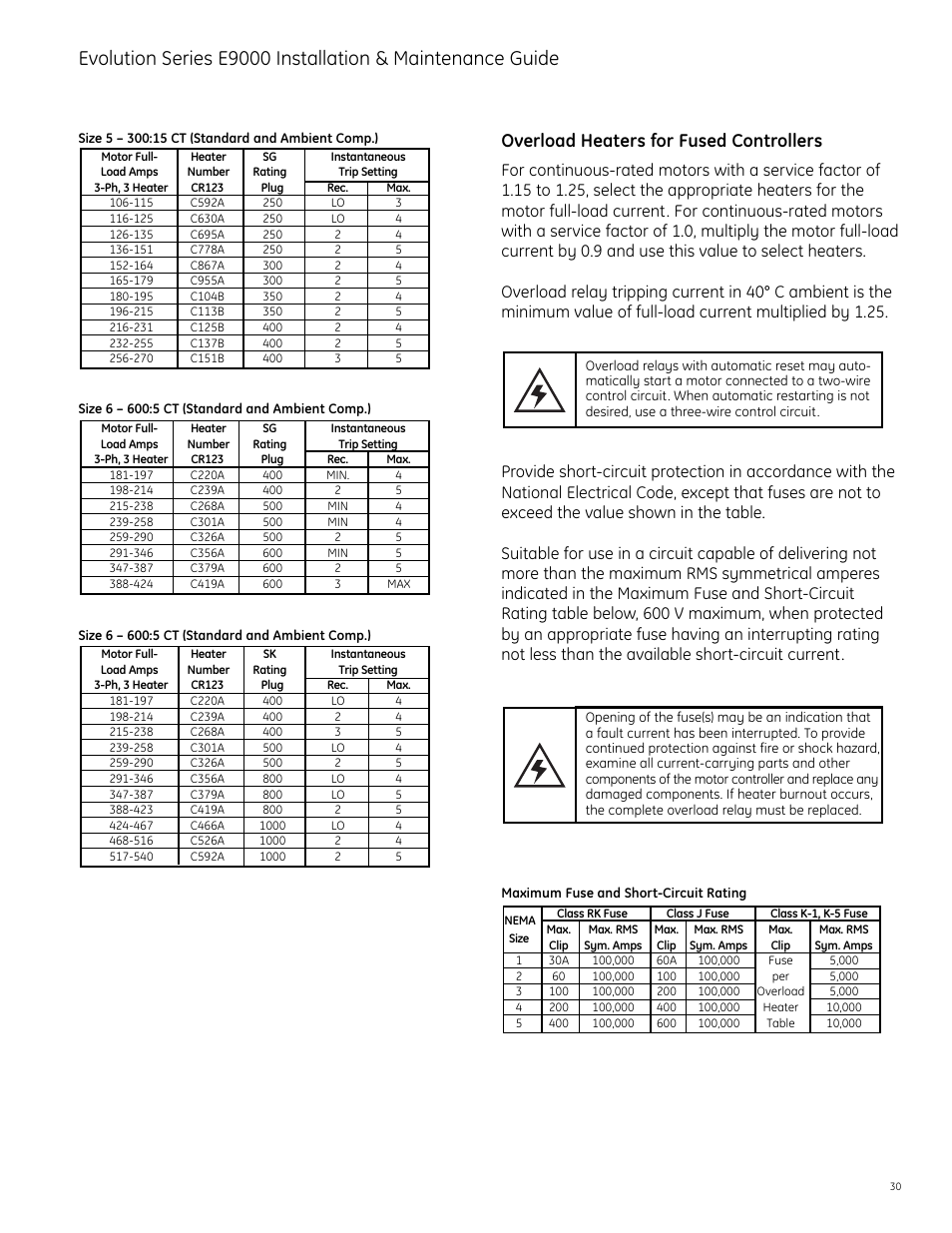 Ge Overload Relay Chart