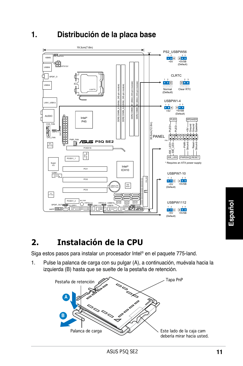 Español, Siga estos pasos para instalar un procesador intel, Asus p5q