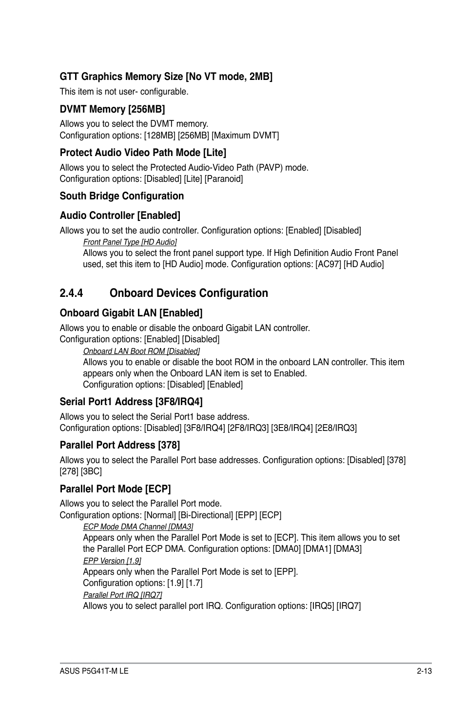 4 onboard devices configuration, Onboard devices configuration -13