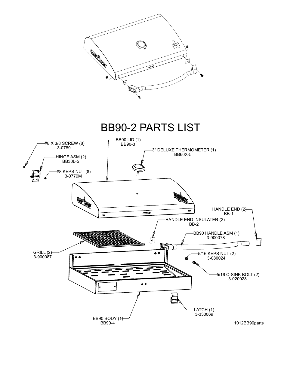 Bb90-2 parts list | Camp Chef BB90LS User Manual | Page 2 / 2