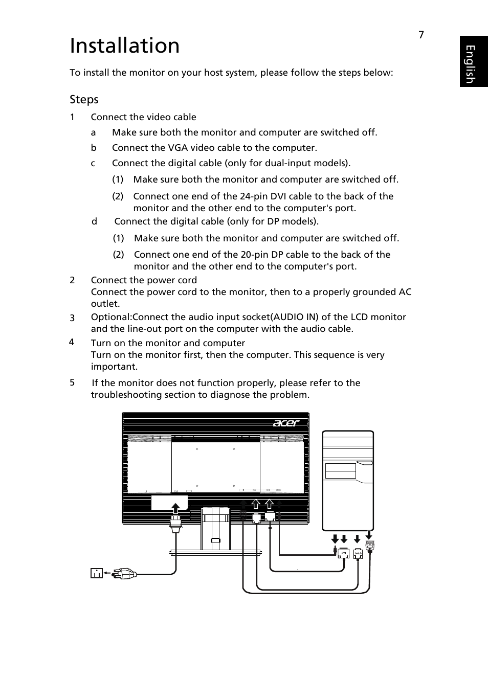 Installation | Acer V246HL User Manual | Page 19 / 27