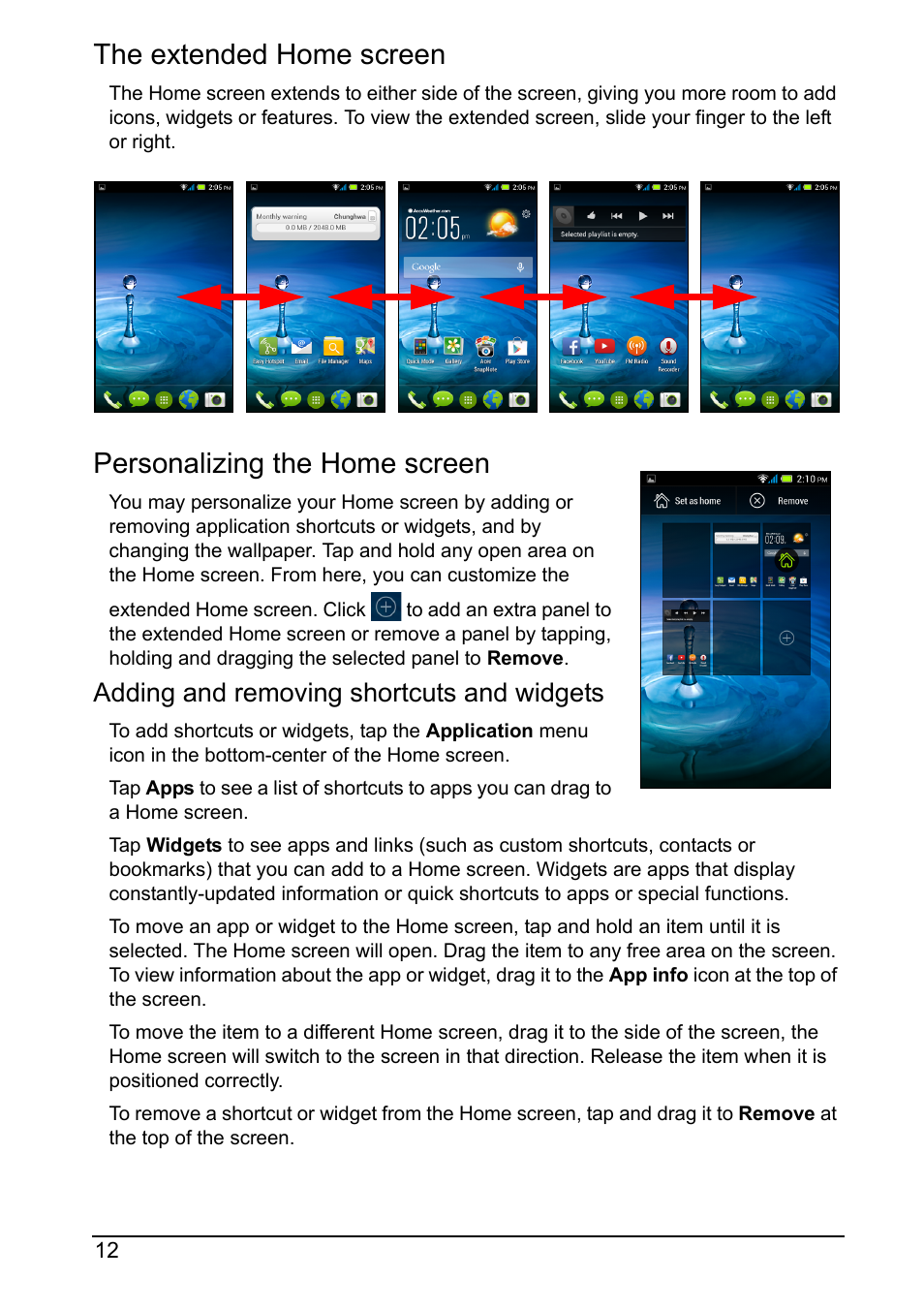 The extended home screen, Personalizing the home screen, Adding and
