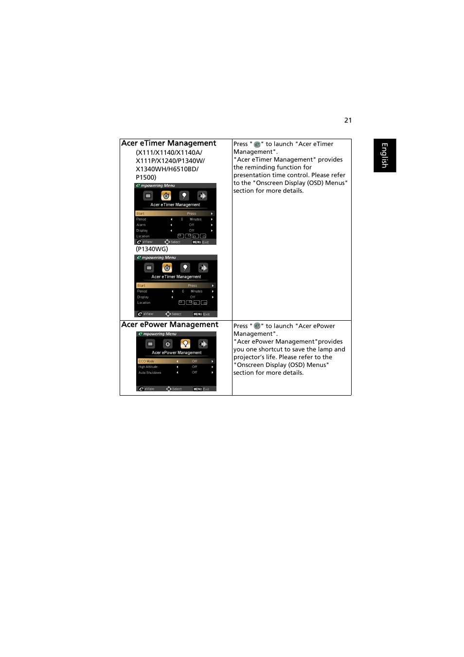 ... Array - er etimer management acer epower management an acer p1500 user rh manualsdir com