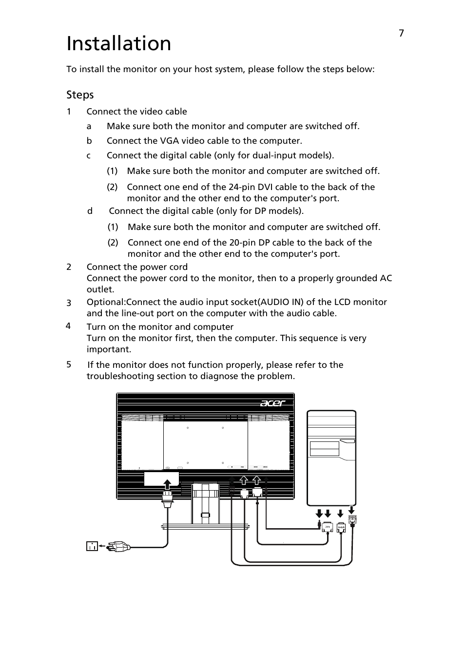 Installation | Acer V276HL User Manual | Page 19 / 27