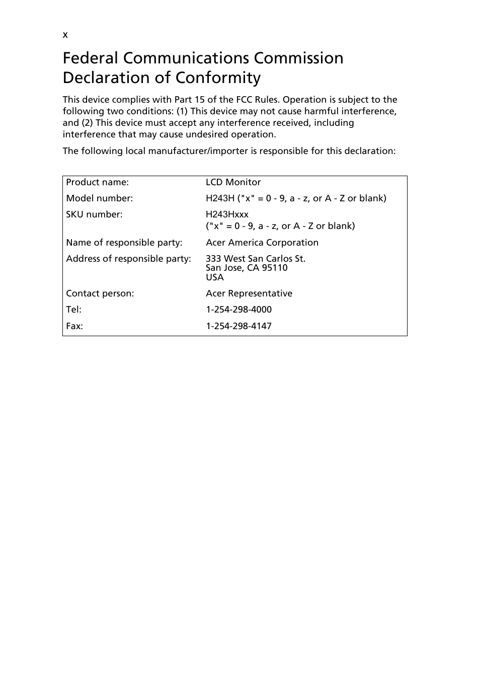 Acer H243H User Manual | Page 10 / 27