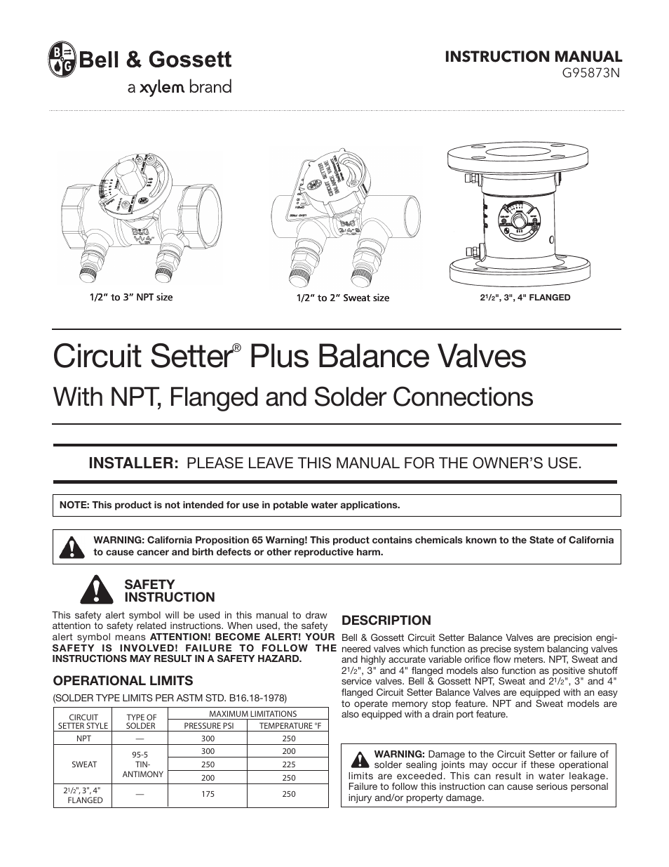 Bell & Gossett G95873N Circuit Setter Plus Balance Valves With NPT