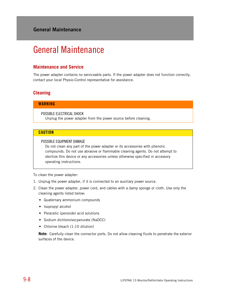 General maintenance, Maintenance and service, Cleaning | Physio-Control