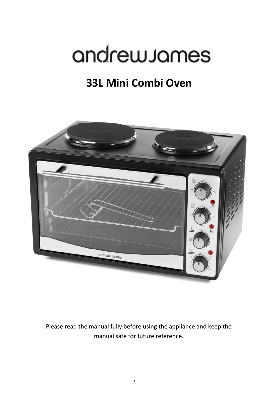 Andrew James AJ000548 33 Litre Mini Oven with Double Hob User Manual