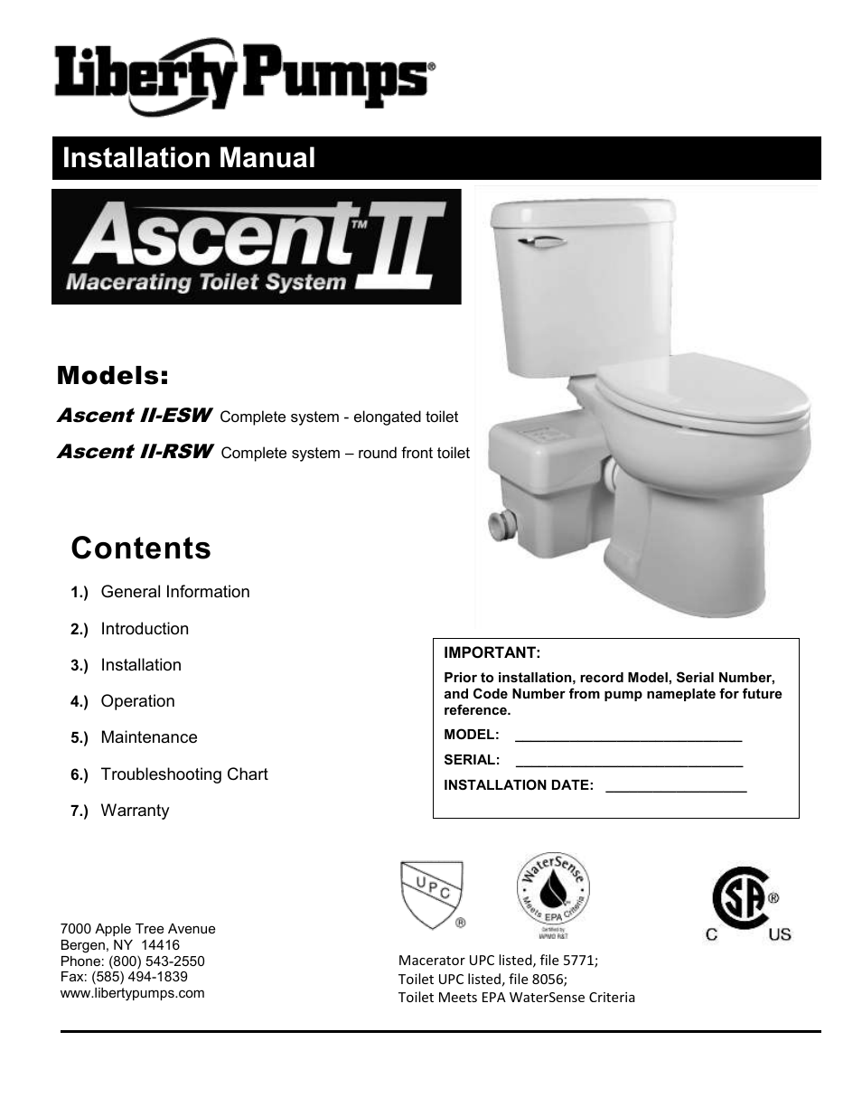 Liberty Pumps Ascent II User Manual | 55 pages Ascent 2 Macerating Toilet System Troubleshooting