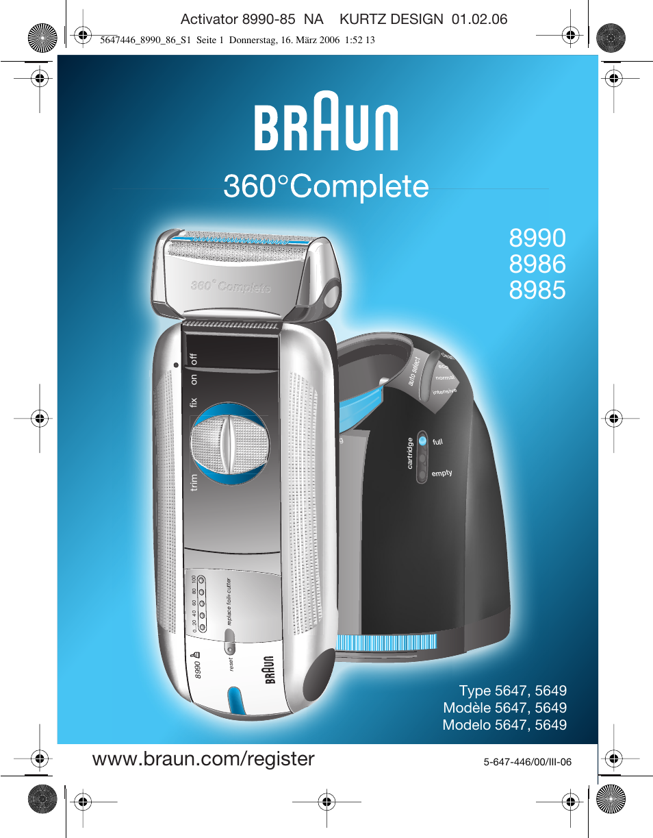 Braun 8985 360°Complete User Manual | 34 pages | Also for: 8986 360