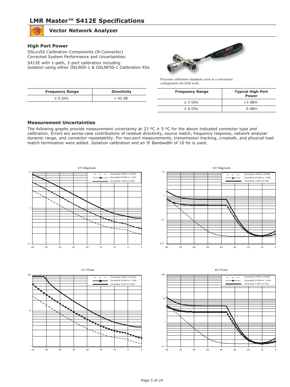 Lmr master™ s412e specifications, Vector network analyzer, High port