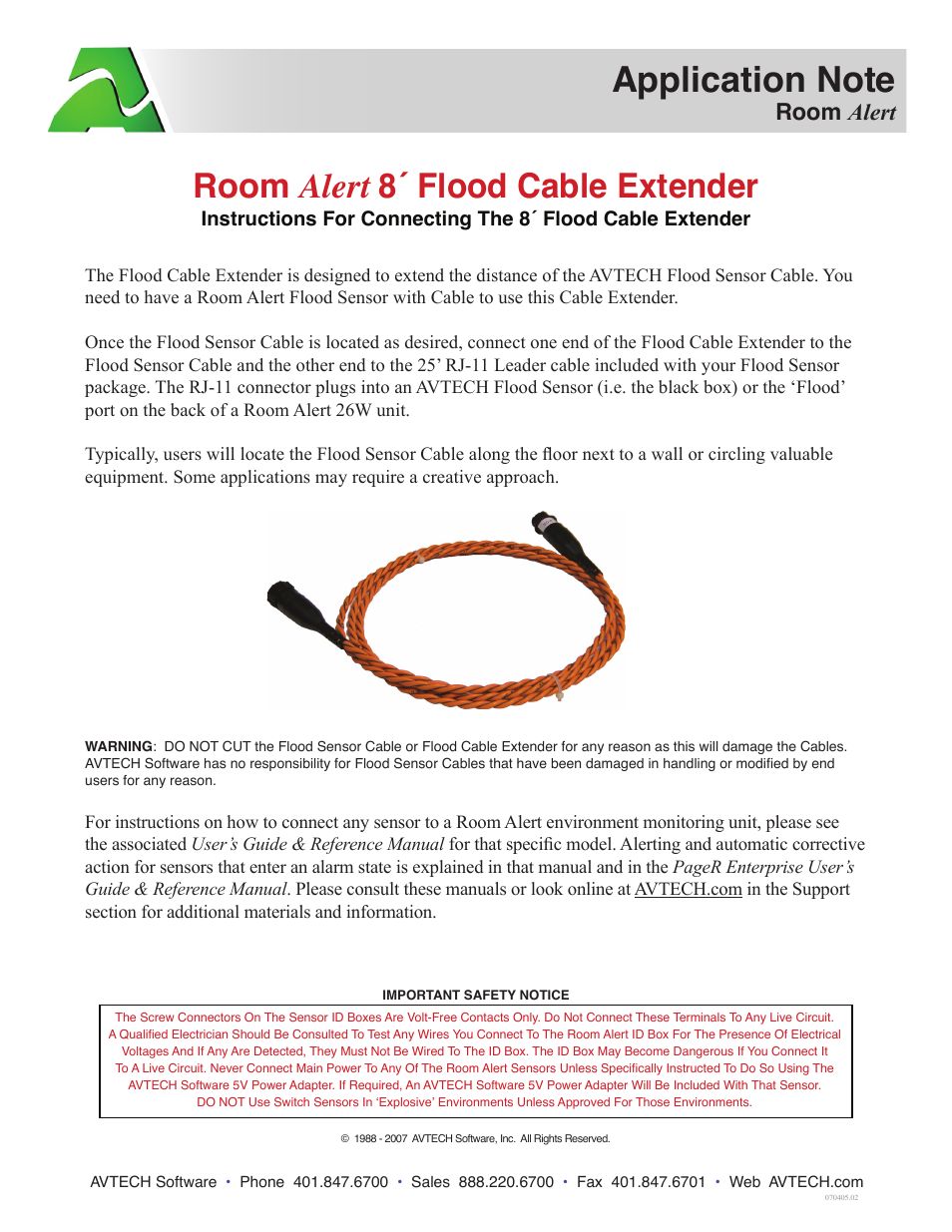 Avtech 8 Flood Cable Extension Rma 008ce Sen User Manual