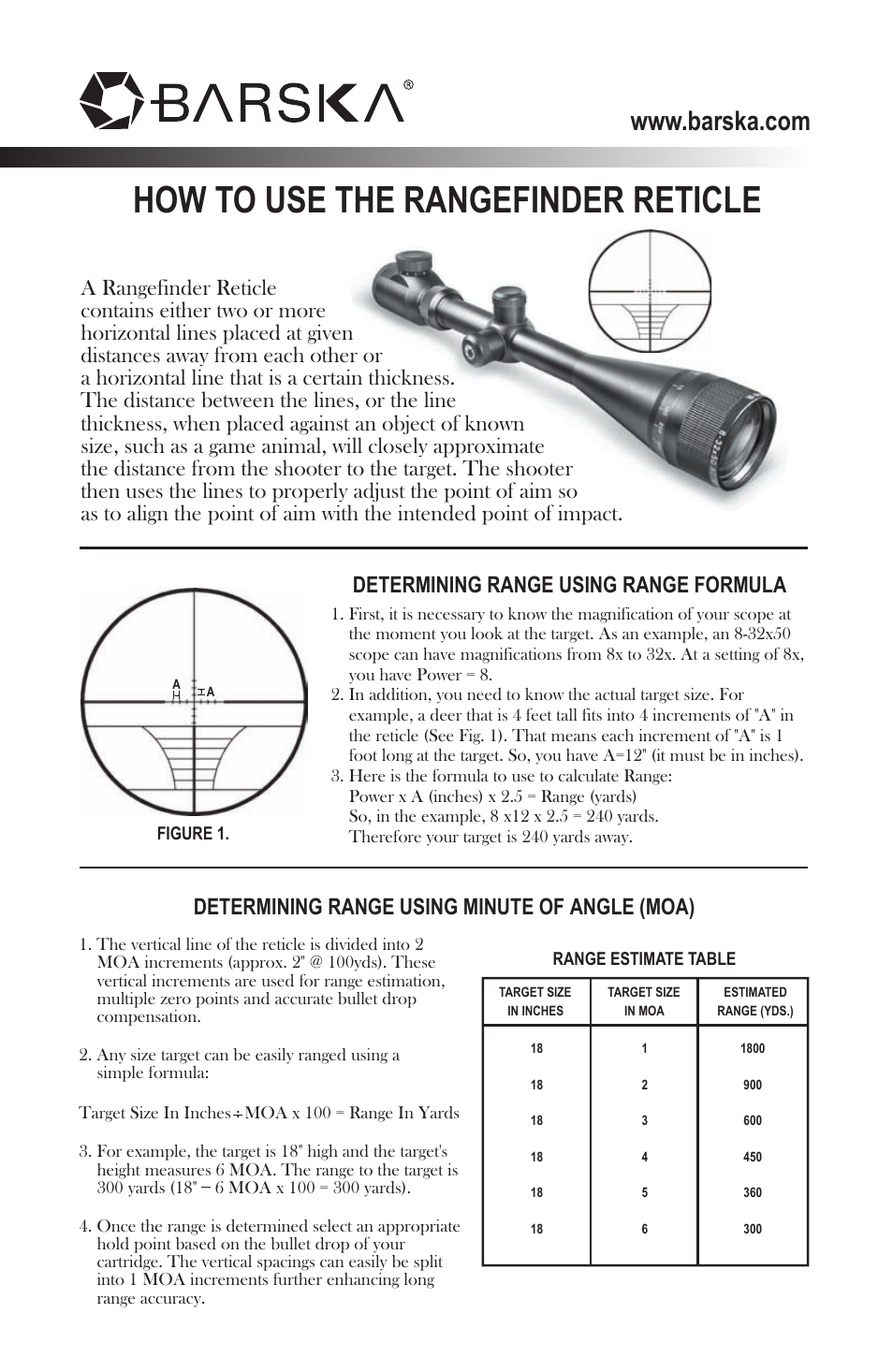 BARSKA Rangefinder Reticle User Manual | 1 page