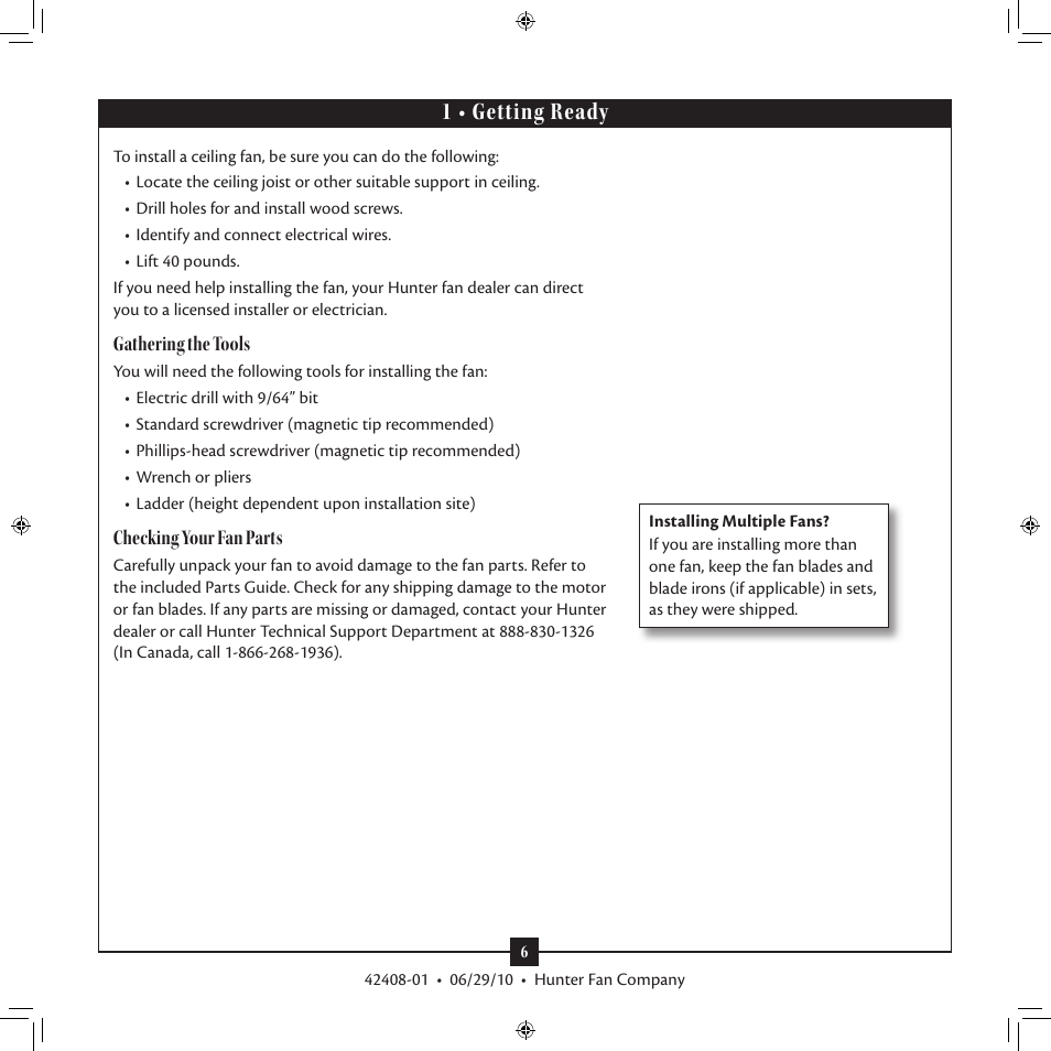 1 Getting Ready Hunter 22431 52 Brookline User Manual Page 6