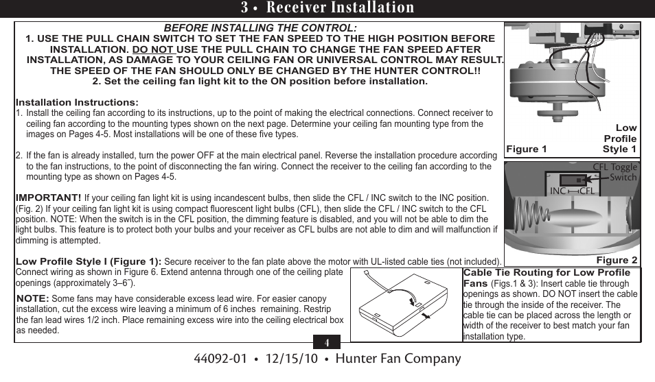3 Receiver Installation Hunter 27208 Fan Light Universal User