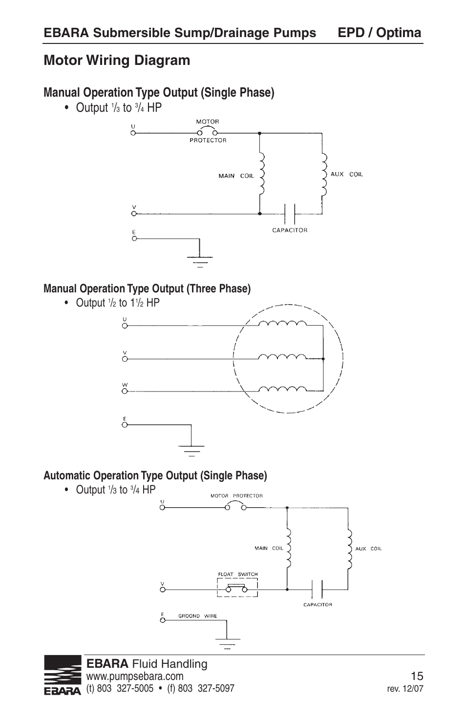 Motor Wiring Diagram  Epd    Optima  Ebara Submersible Sump