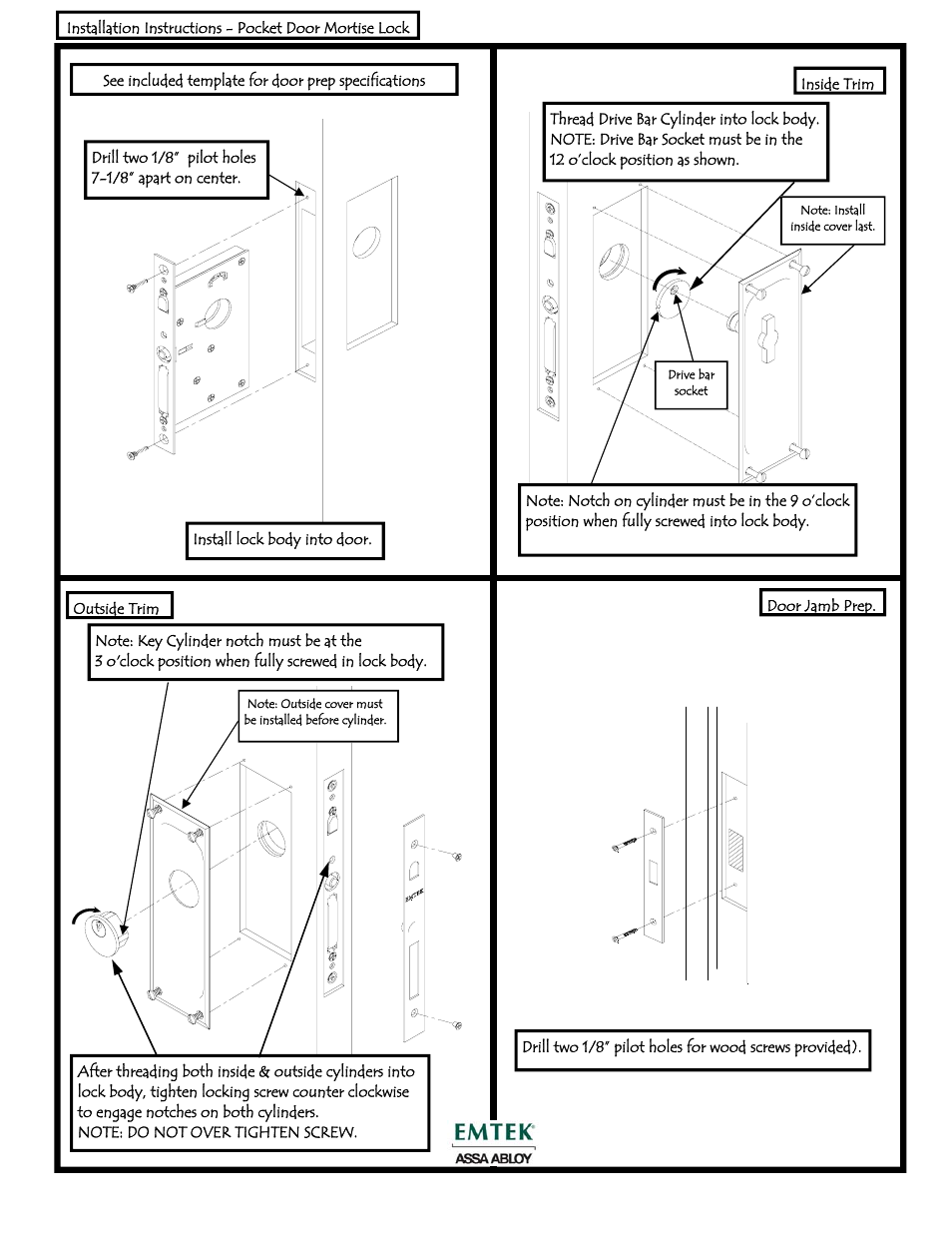 Emtek Door Mortise LockKeyed User Manual 1 page