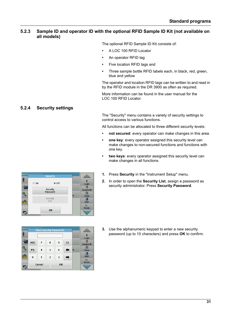 4 security settings | Hach-Lange DR 3900 User Manual User Manual | Page