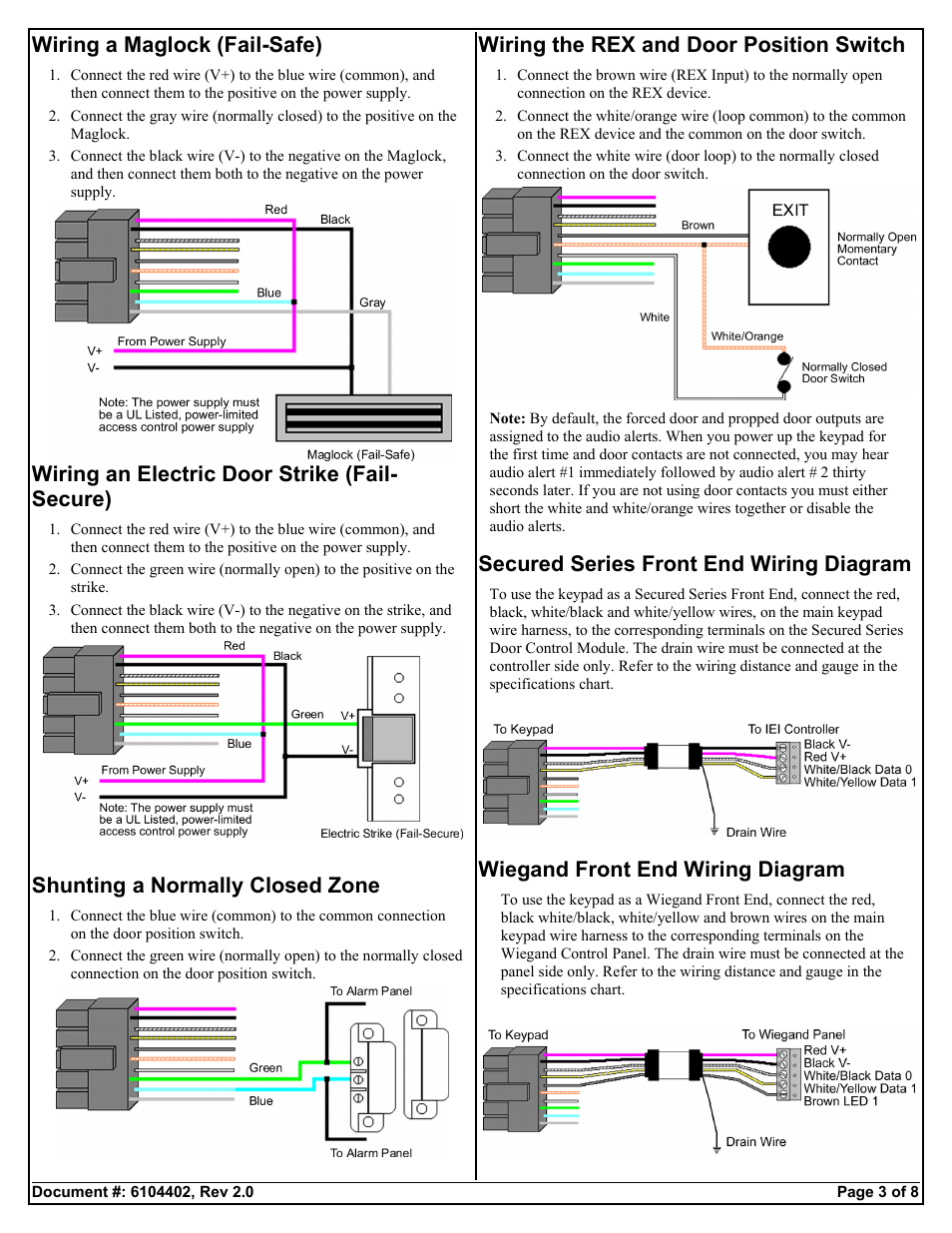 Wiring a maglock (fail-safe), Wiring an electric door strike (fail