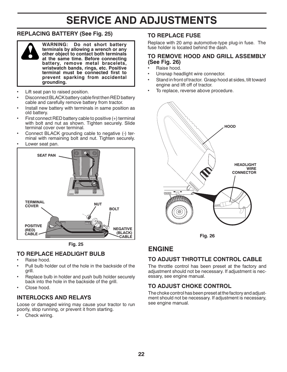 Service and adjustments, Engine | Poulan Pro PB145G38 LAWN TRACTOR User