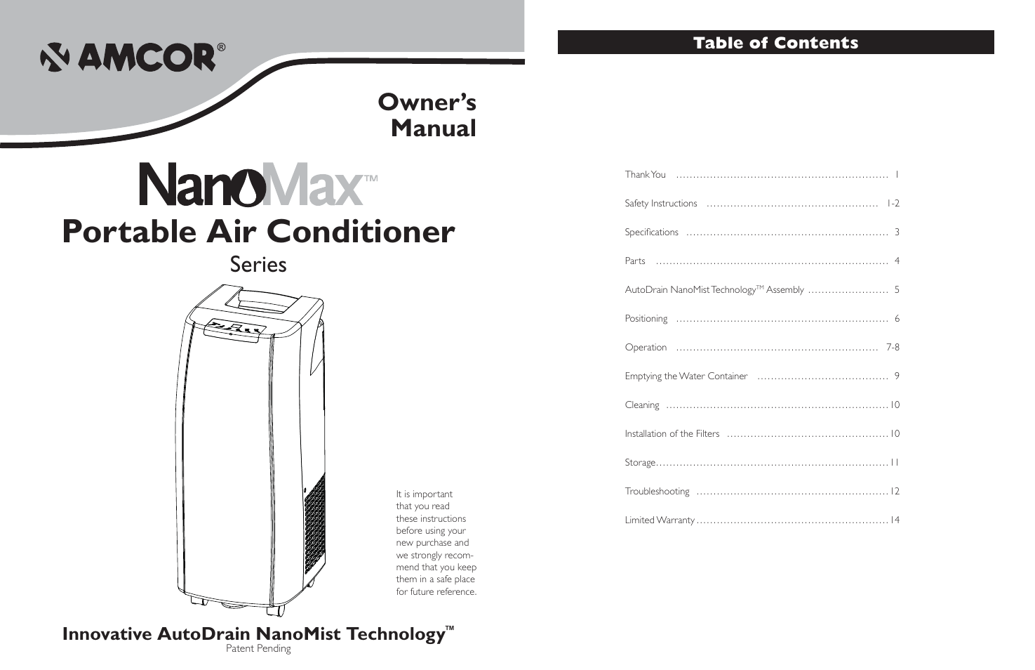 Amcor NanoMax Portable Air Conditioner User Manual | 16 pages1475 x 954