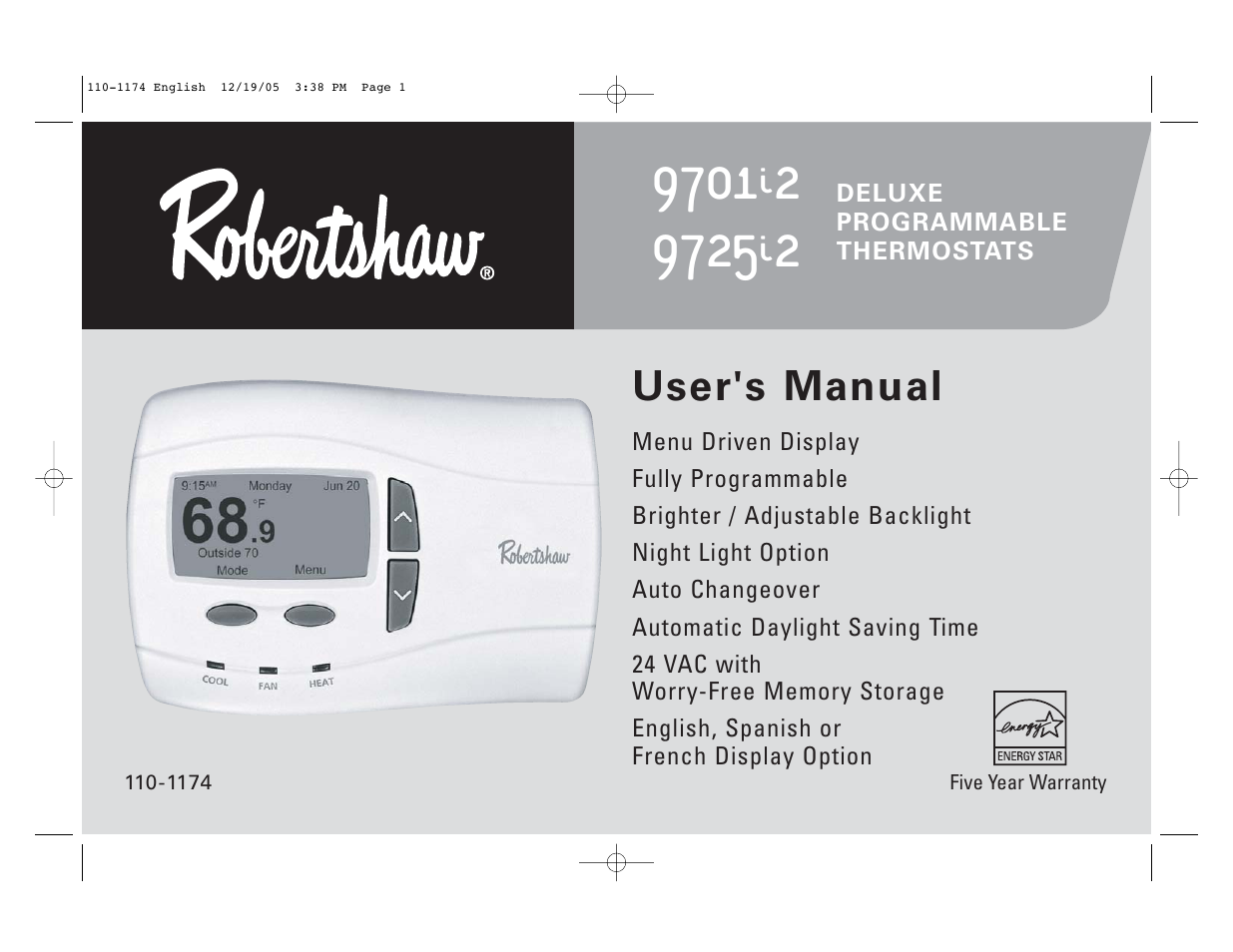 Robertshaw 9725i2 USERS MANUAL User Manual | 32 pages | Original mode