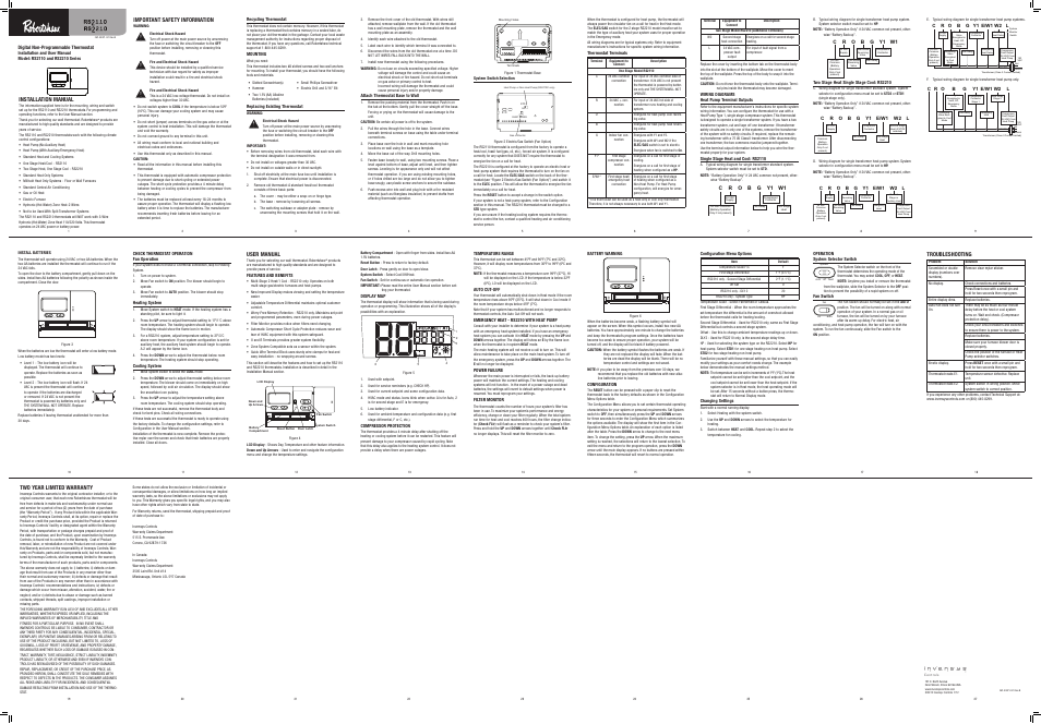 Robertshaw RS2210_С User Manual | 2 pages | Also for: RS2110_С