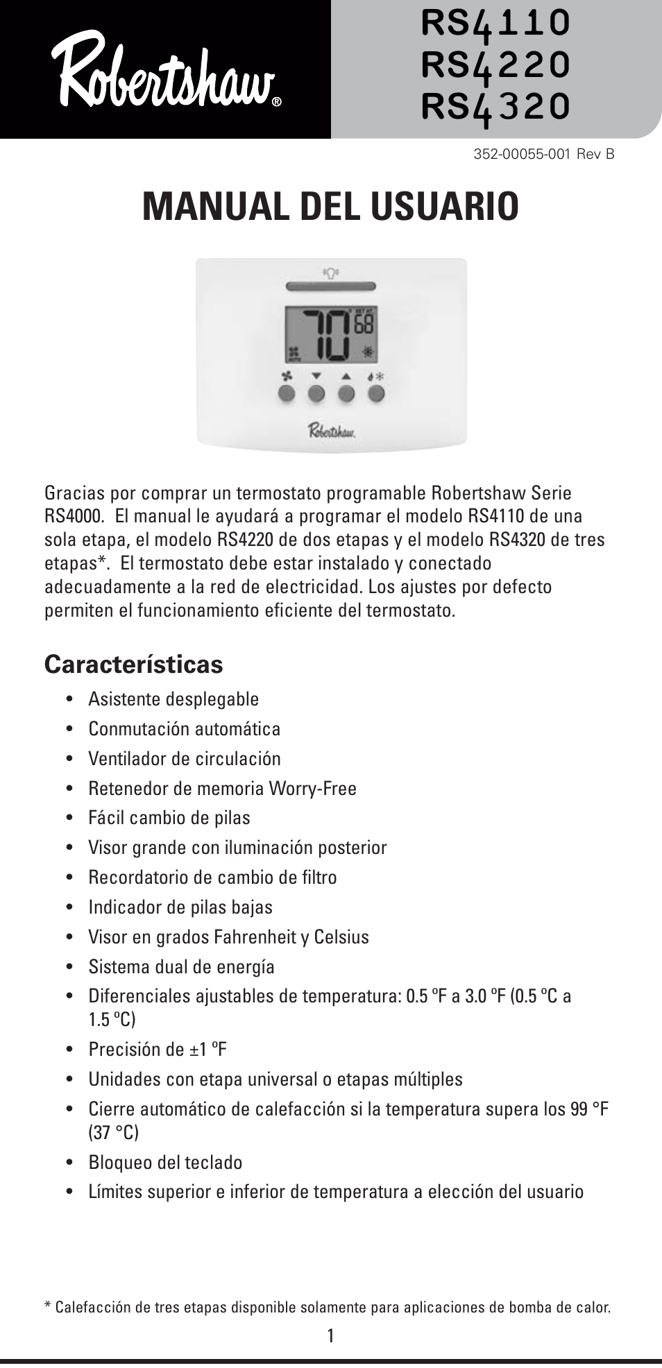 Manual del usuario | Robertshaw RS4320 USERS MANUAL User Manual | Page